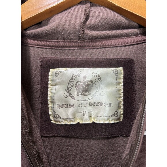 Y2K House Of Freedom Velour Track Suit SET Flare Bling Heart Brown Size M - Picture 10 of 12